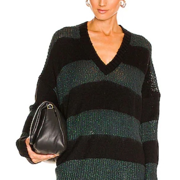 All Saints Lou Sparkle Sweater in Black & Forest Green Size Small EUC - Picture 1 of 8